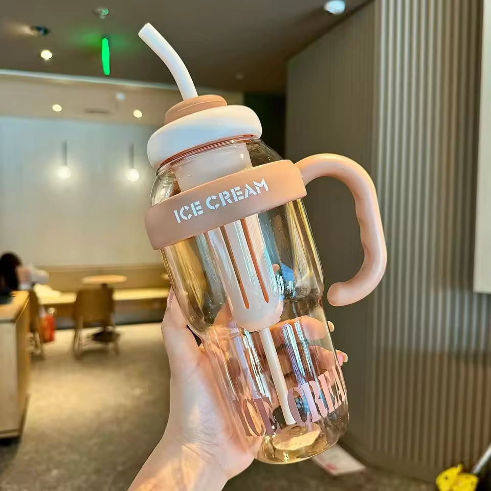 Large Capacity Plastic Water Bottle with Straw (Random Color)