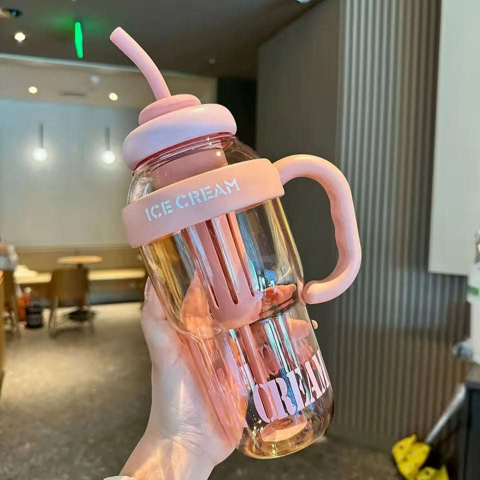 Large Capacity Plastic Water Bottle with Straw (Random Color)