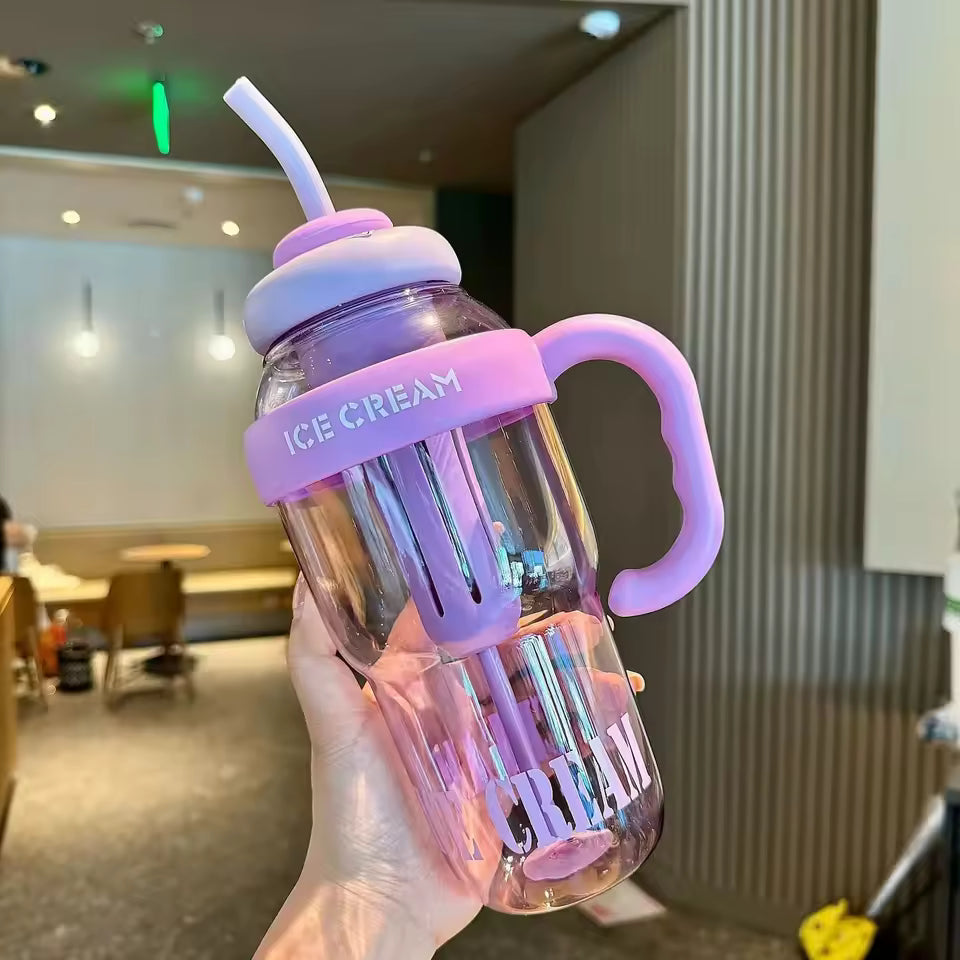 Large Capacity Plastic Water Bottle with Straw (Random Color)