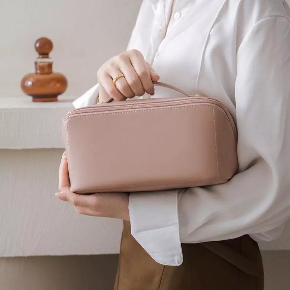 Leather Travel Cosmetic Bag - Large Capacity