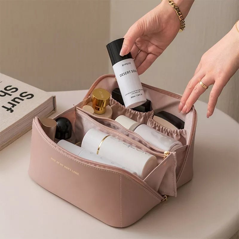 Leather Travel Cosmetic Bag - Large Capacity