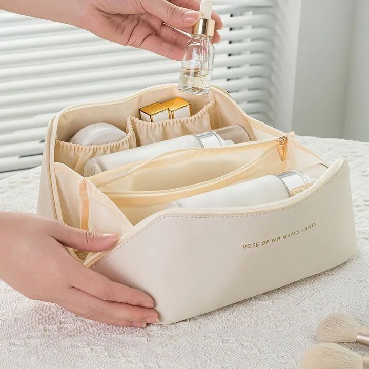 Leather Travel Cosmetic Bag - Large Capacity