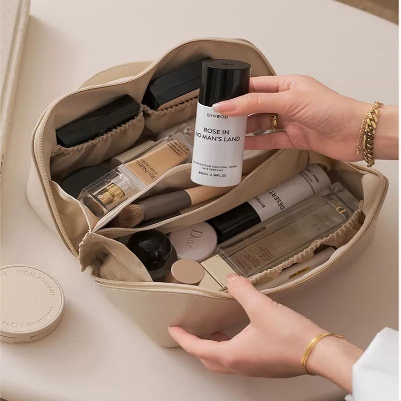 Leather Travel Cosmetic Bag - Large Capacity