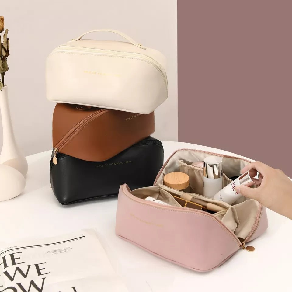 Leather Travel Cosmetic Bag - Large Capacity