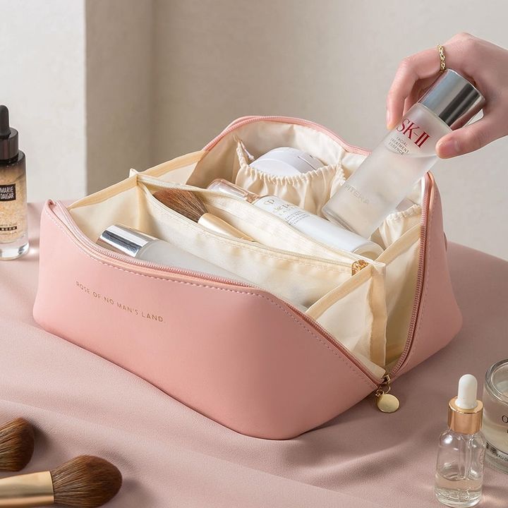 Leather Travel Cosmetic Bag - Large Capacity