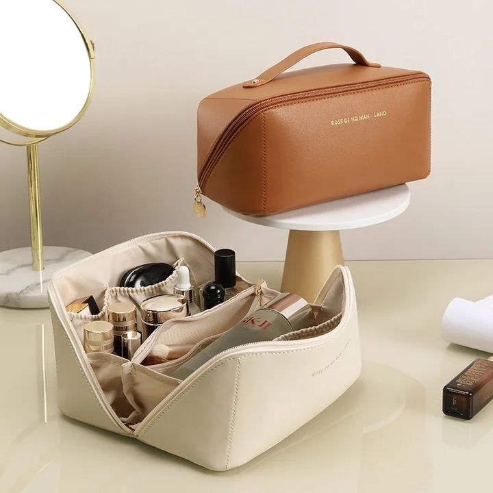 Leather Travel Cosmetic Bag - Large Capacity