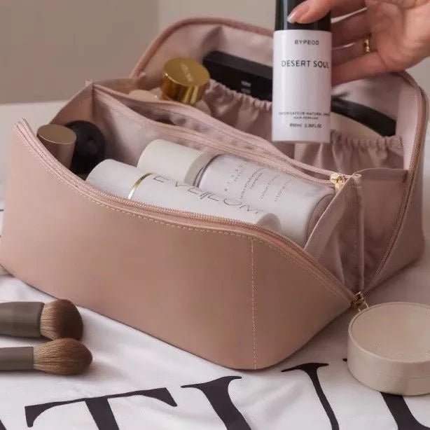 Leather Travel Cosmetic Bag - Large Capacity