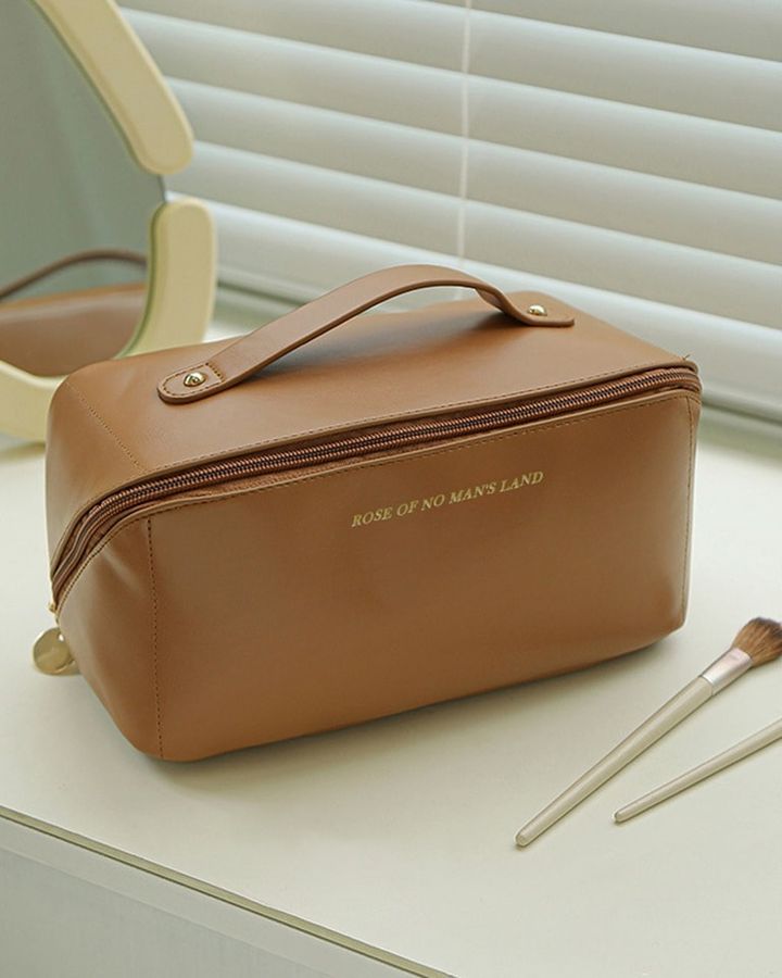 Leather Travel Cosmetic Bag - Large Capacity