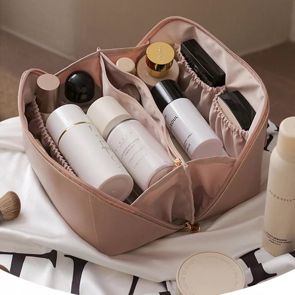 Leather Travel Cosmetic Bag - Large Capacity