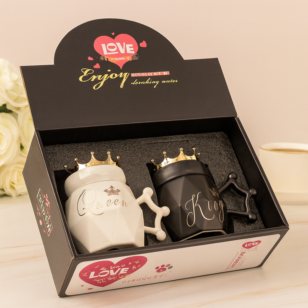Couple Mugs Gift Set King & Queen Crowns