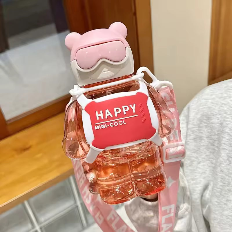 800ml Sports Water Bottle With Straw - Bear Design