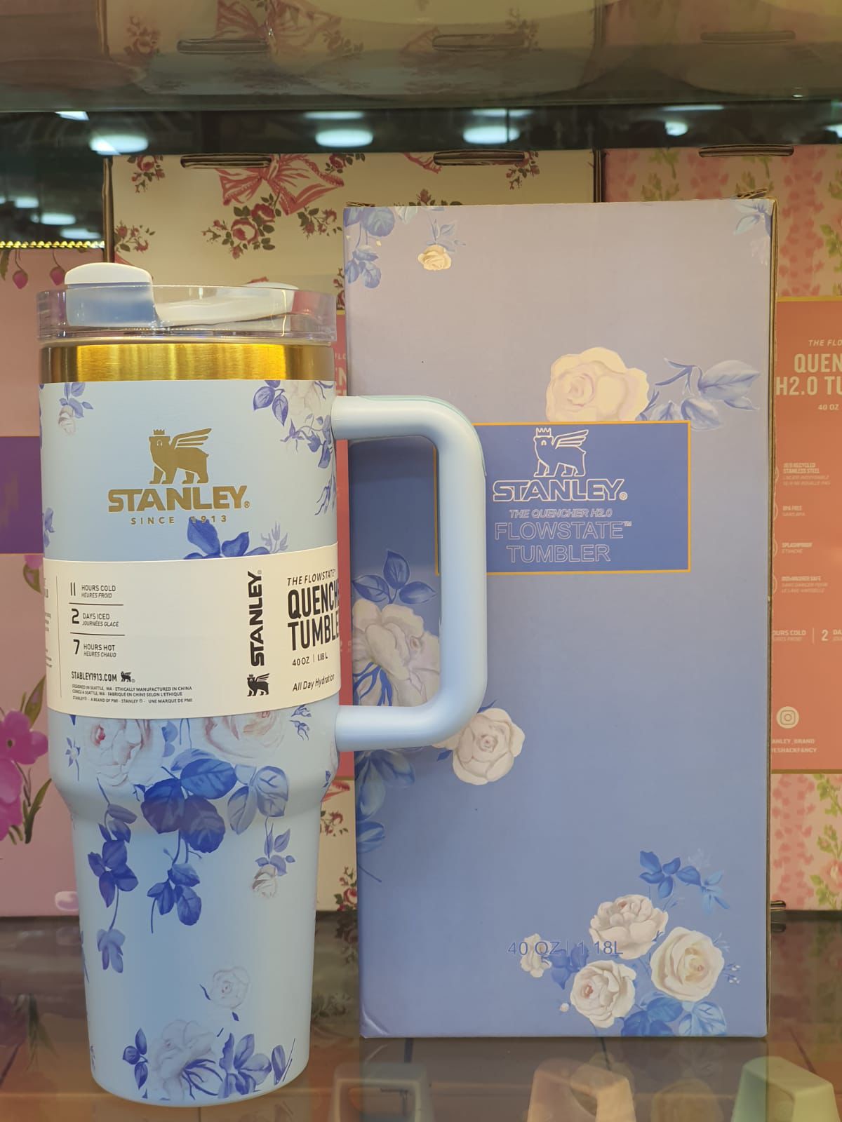 Stanley Blue Floral Tumbler - Elegant & Durable 24oz