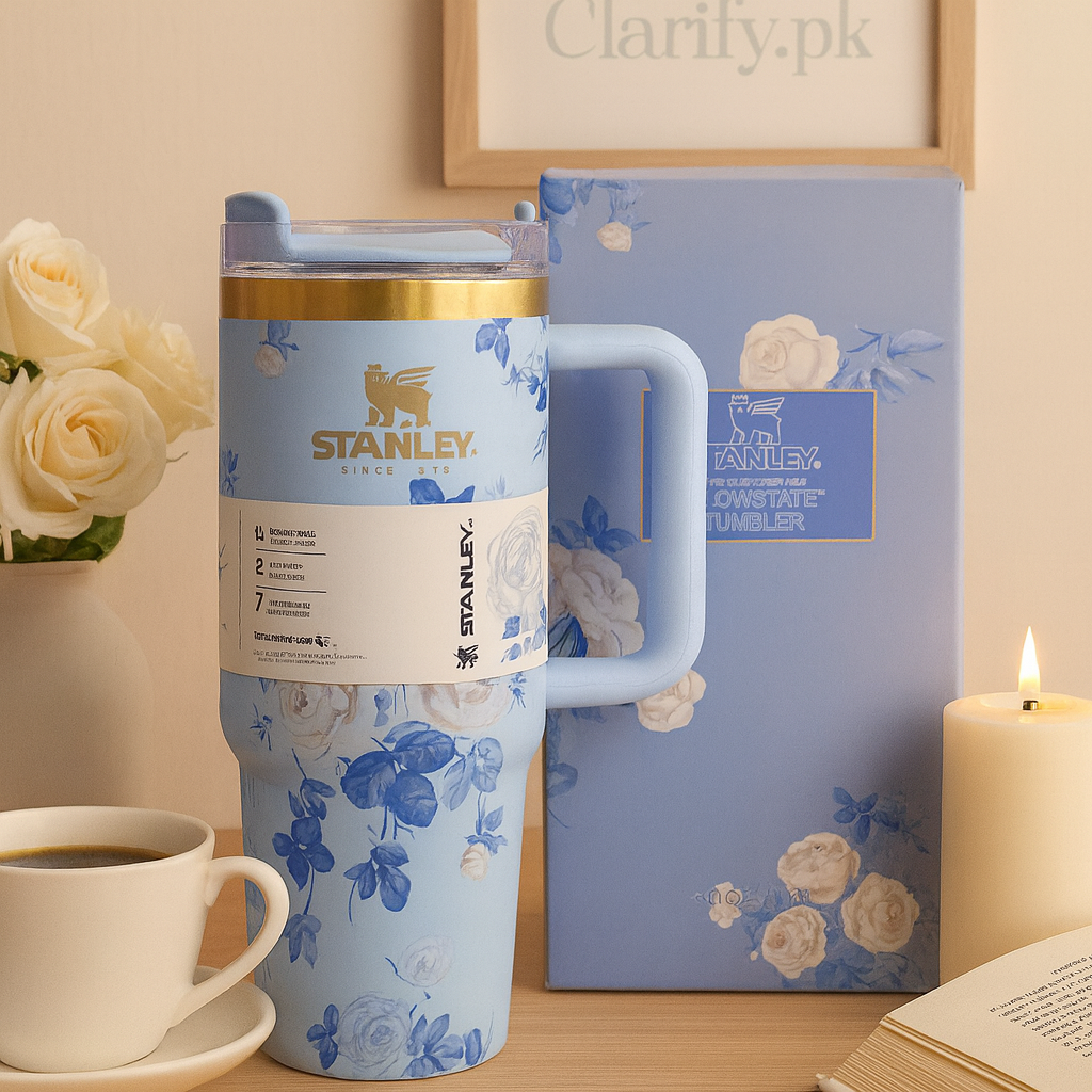 Stanley Blue Floral Tumbler - Elegant & Durable 24oz