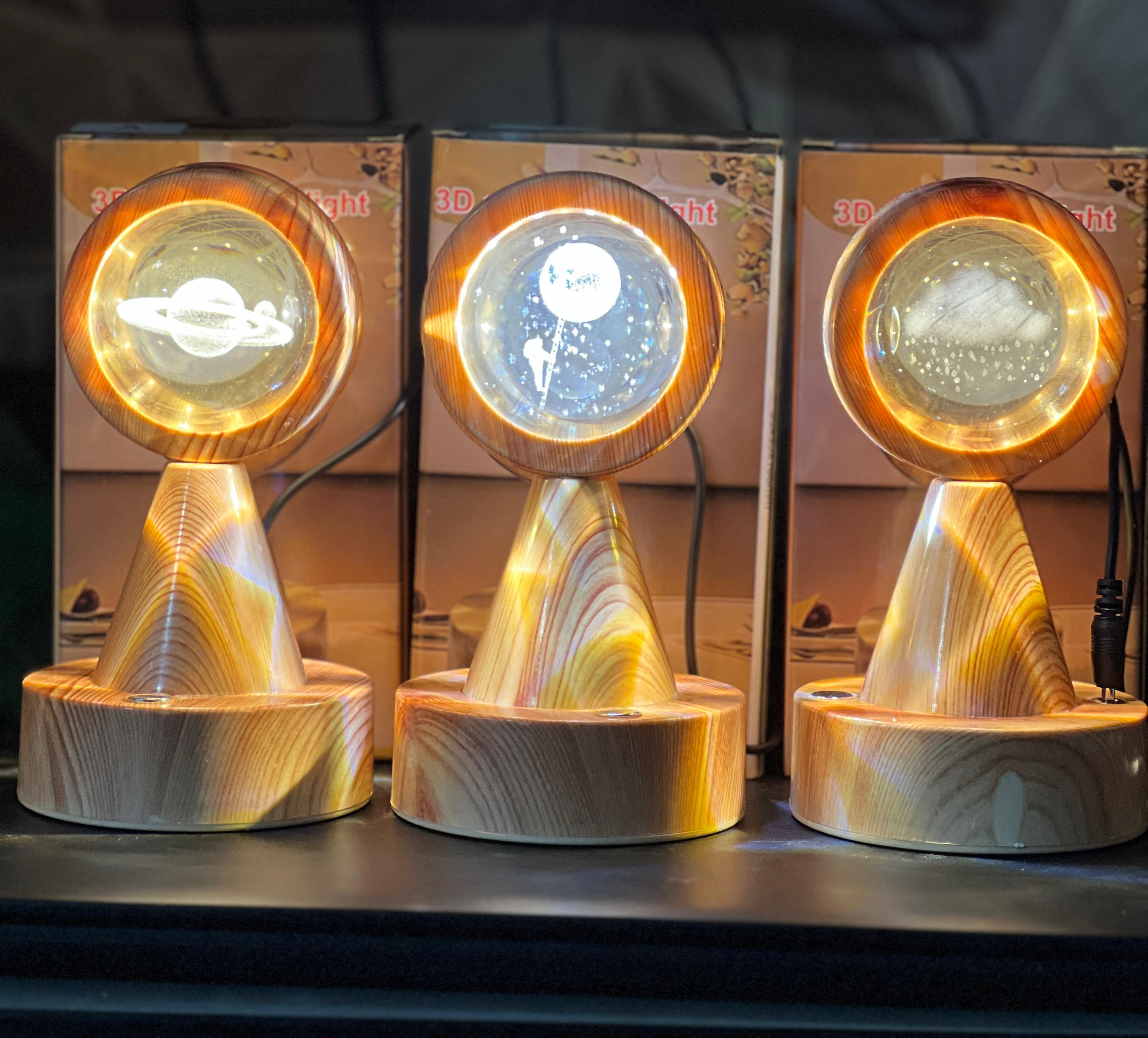 Crystal Globe Projector Lamp with Wooden Base