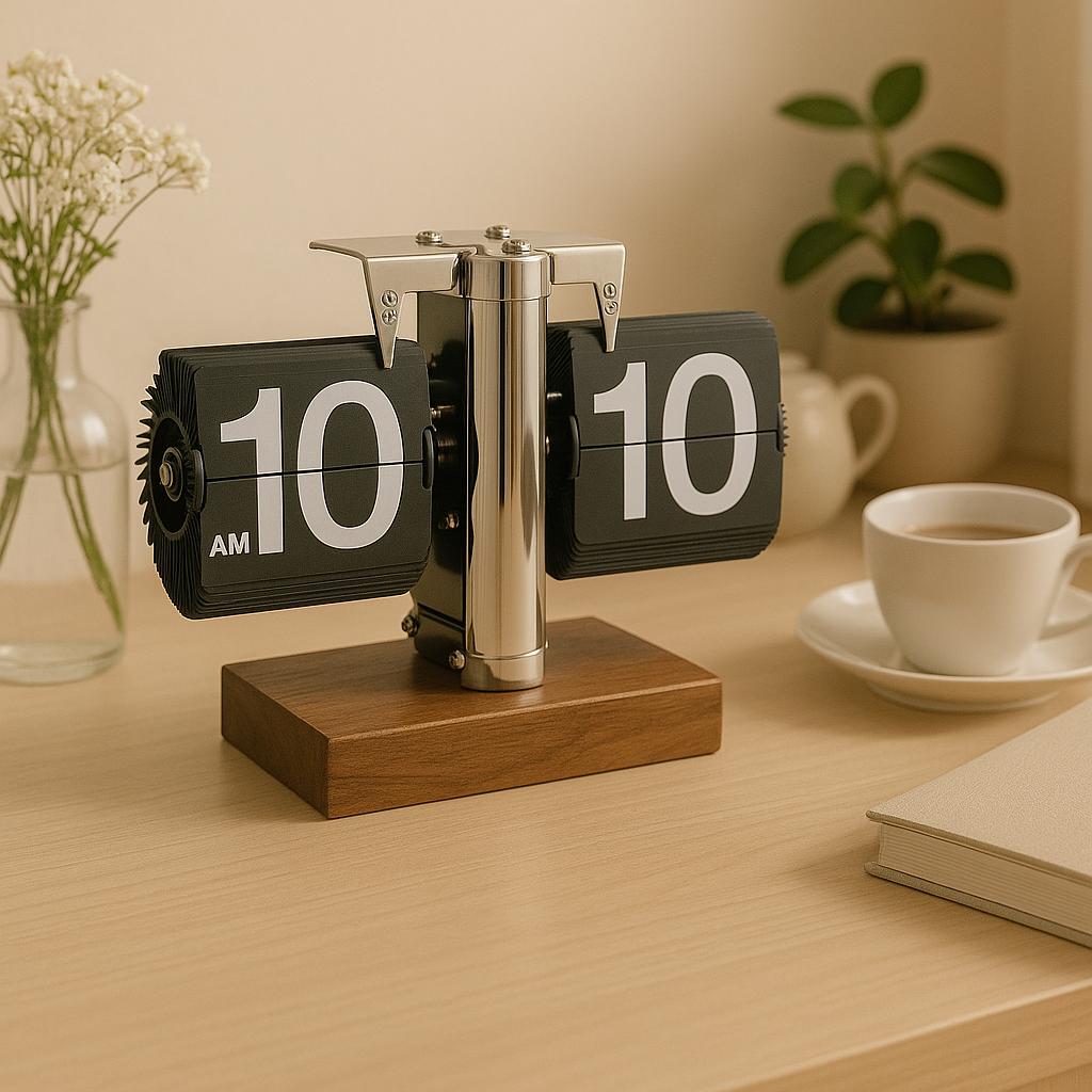 Retro flip desk clock - Wooden Base