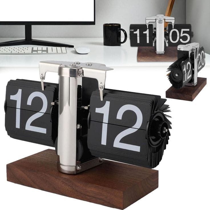 Retro flip desk clock - Wooden Base