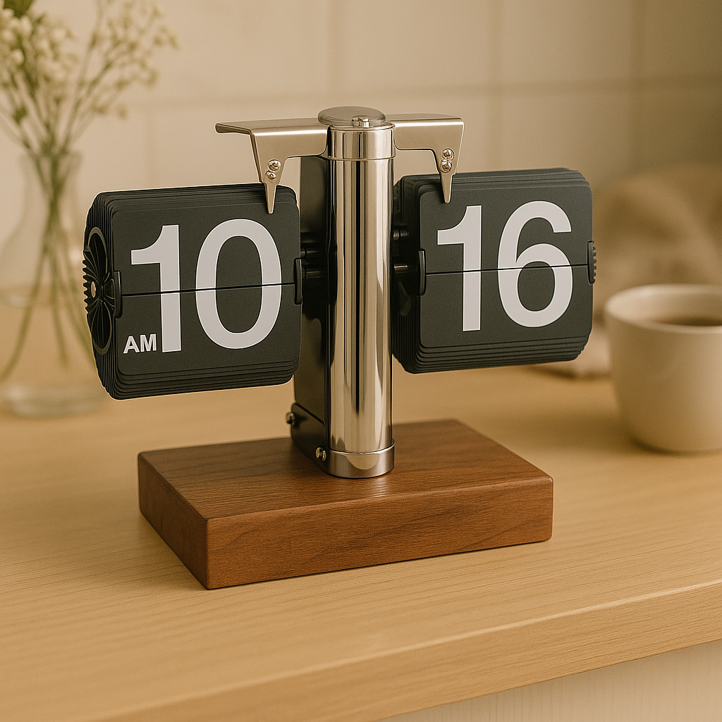 Retro flip desk clock - Wooden Base