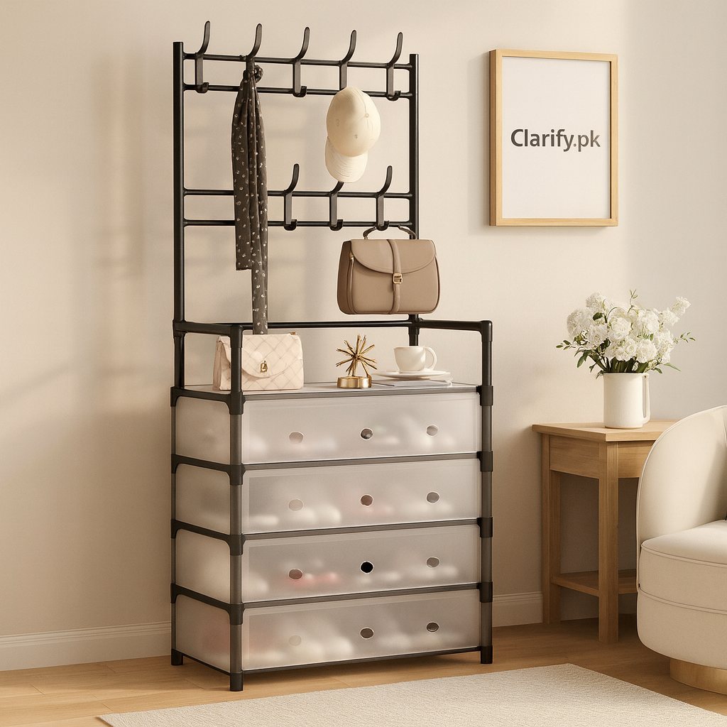 Multi-Functional 5-Layer Shoe and Coat Rack – 77cm Wide Dustproof Organizer