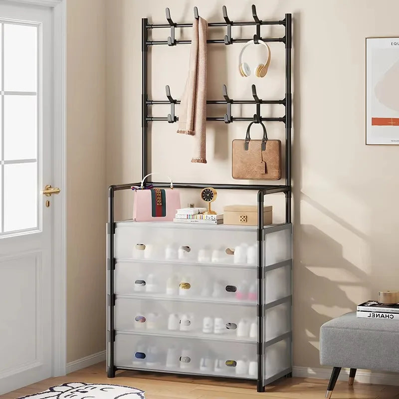 Multi-Functional 5-Layer Shoe and Coat Rack – 77cm Wide Dustproof Organizer