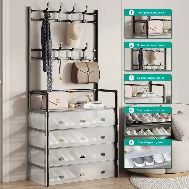 Multi-Functional 5-Layer Shoe and Coat Rack – 77cm Wide Dustproof Organizer