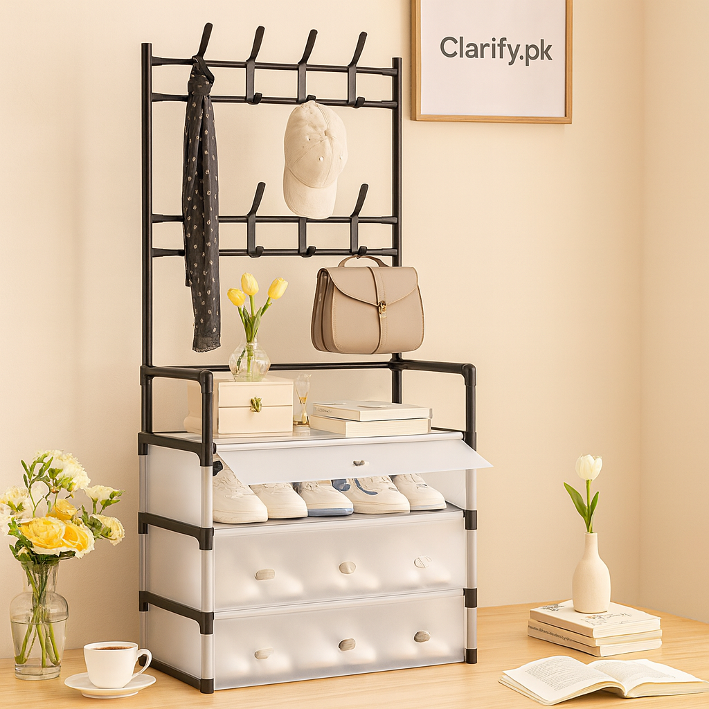 Multi-Functional 5-Layer Shoe and Coat Rack – 77cm Wide Dustproof Organizer