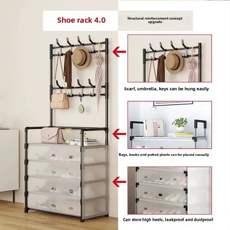 Multi-Functional 5-Layer Shoe and Coat Rack – 77cm Wide Dustproof Organizer