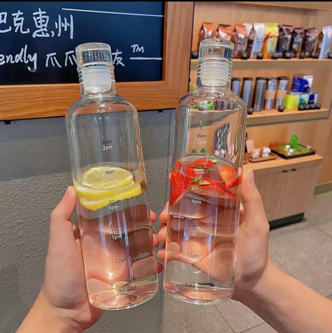 Transparent Plastic Water Bottle 500ml with Time Markers