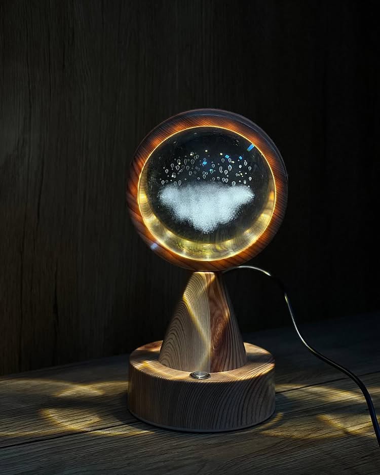 Crystal Globe Projector Lamp with Wooden Base